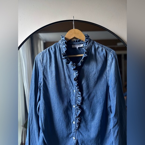 FRAME | Springfield ruffle denim top | size medium - Picture 6 of 9